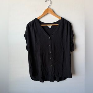 Orvis Light weight Black Button-Front V-Neck Blouse Flowy Womens size XL